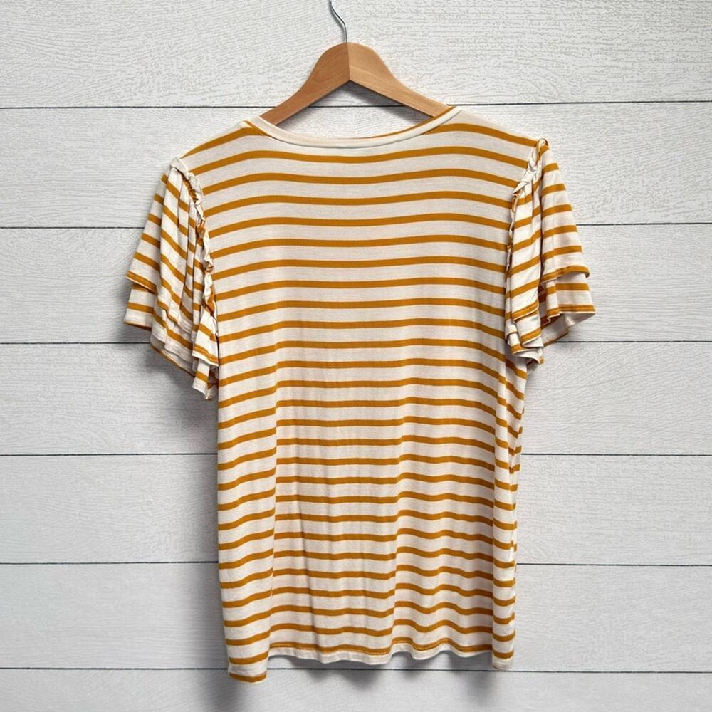 Green Envelope Los Angeles | Mustard & White Jersey Ruffled Sleeve Tee – M - Picture 3 of 6